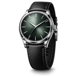 Classique 36: horloge met stalen kast, donkergroene wijzerplaat en zwarte leren band.